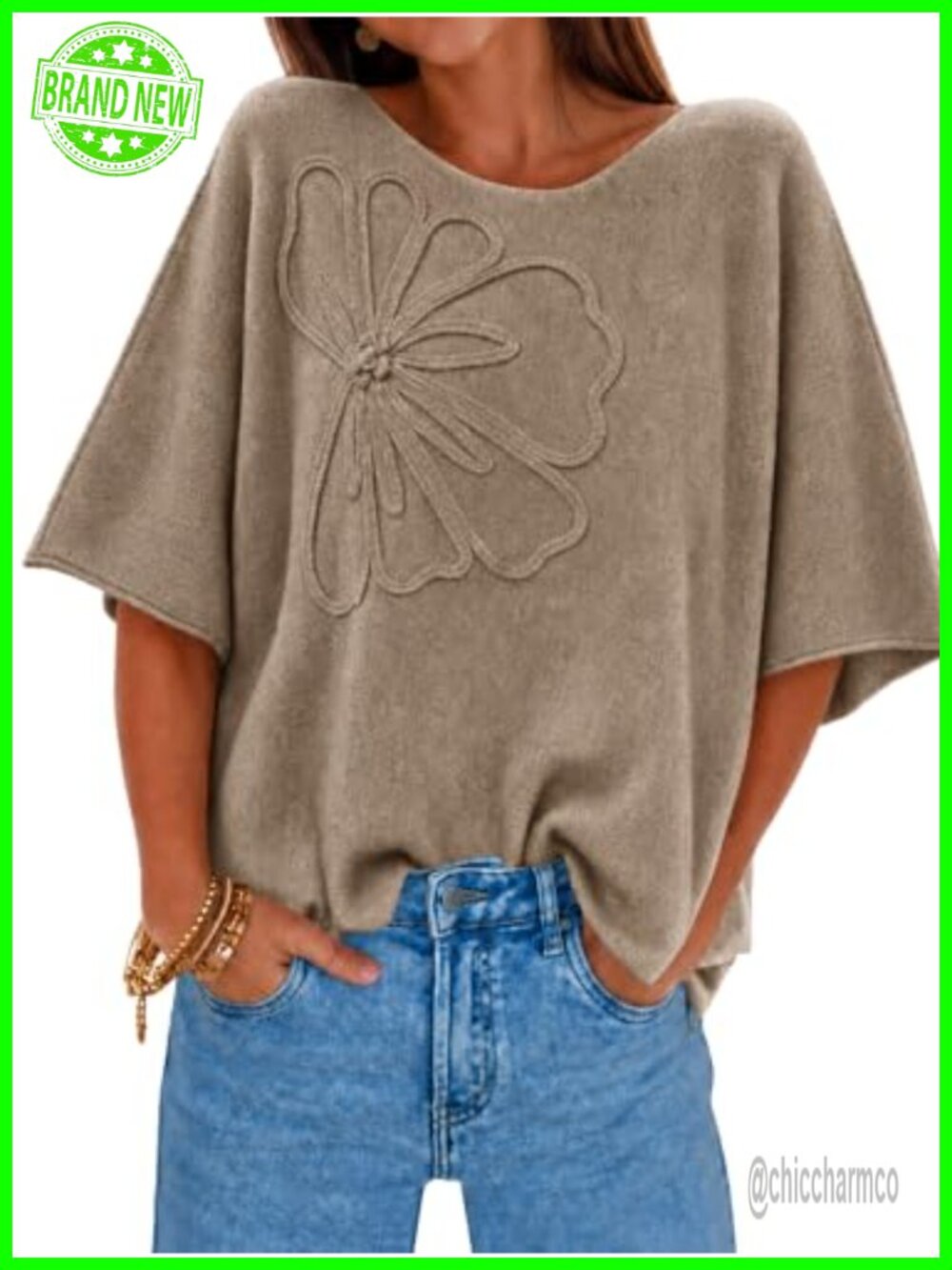 Oversized Knit Pullover Sweater Boat Neck Half Sleeve Fall Top